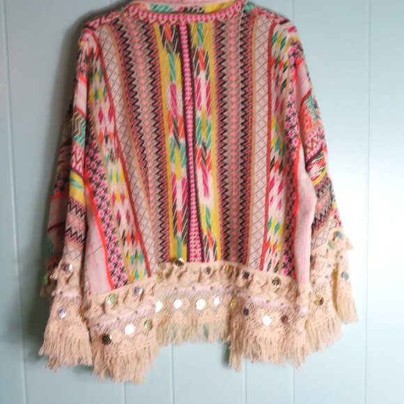 Southwestern Print Jacket Open Front Coat Caftan Sleeves Multi-Colors Size Large - Picture 2 of 9